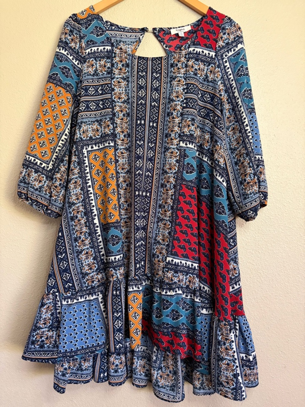 Hayden Los Angeles Boho Patchwork Tunic Dress sz M Hippie Retro Festival Prairie